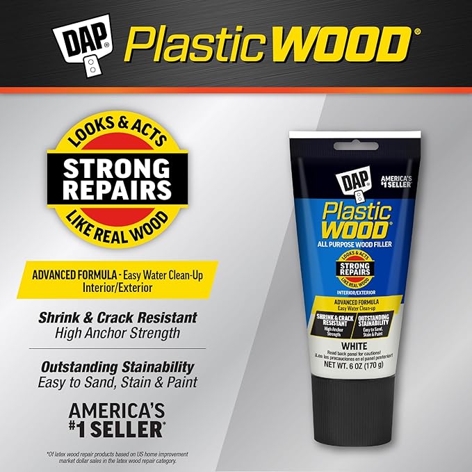 DAP Plastic Wood All Purpose Latex Wood Filler, White, 6 Oz - Packaging May Vary (Pack of 6)
