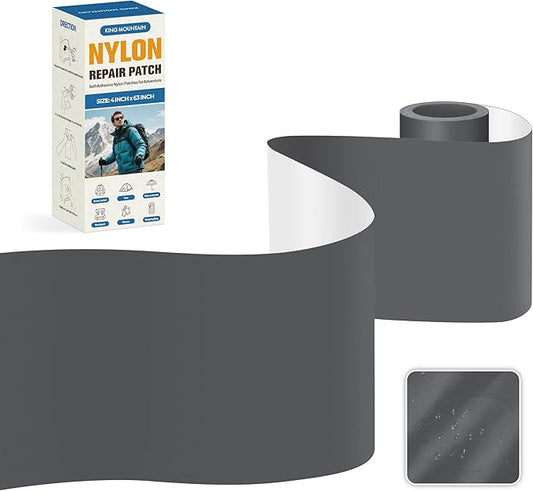KING MOUNTAIN Self Adhesive Nylon Fabric Repair Tape, 4×63 Inches, Quick Down Jacket Repair Patch, Waterproof Outdoor Gear Patch Kit for Tent,Backpacks,Umbrella, Gloves, Sleeping Bag (Dark Grey)
