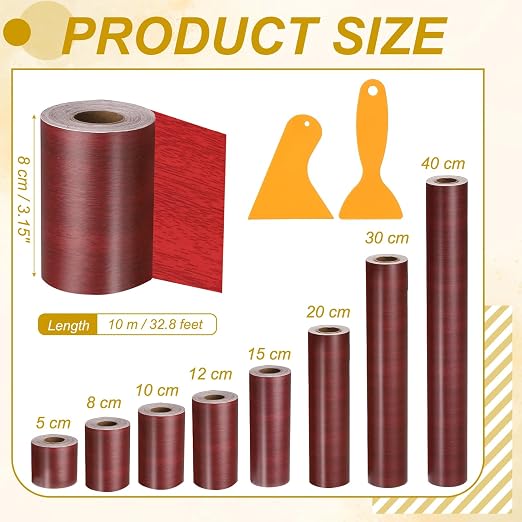 PATIKIL Wood Grain Repair Tape, 3" x 33' Self Adhesive Realistic Wood Tape with Scraper Durable Repair Patch for Furniture Floor Window Door Table DIY Home Decor, Walnut