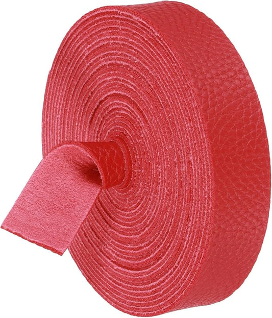 MECCANIXITY Faux Leather Strap, 1" Width x 197" Long Grained Leather Belt Strip Trim Roll for DIY Craft Projects, Pet Collars, Traction Ropes, Bag Straps, Hobby Workshop (Red)