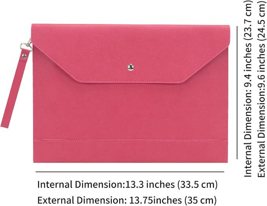 Wonderpool Envelope Case A4 PU Leather File Jacket Pocket Folder Document Case Bag with Removable Hand Strap and 4 Pocket for Documents Tablet Phone Stationery (Plum red)