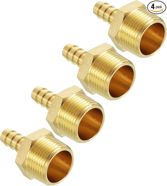 Pack of 4 Brass Hose Barb Fittings Adapter Connector 3/8" Hose Barb to 3/4" NPT Male Fittings for Home Machines, Massage Bathtubs, and Irrigation Systems