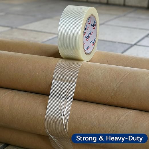 Heavy Duty Filament Strapping Tape 2 Rolls 2 x 35 Yds, Waterproof Weatherproof Strong Adhesive Tape for Shipping, Pallet Securing and Industrial Bundling