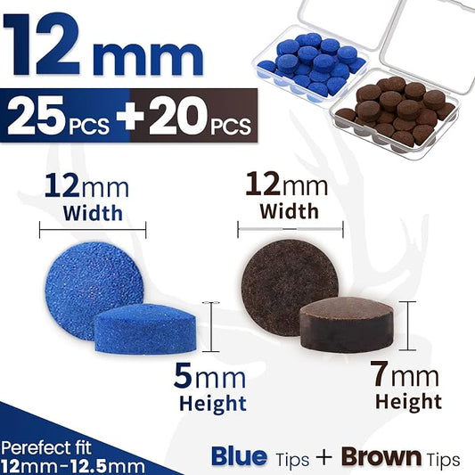 Billiard Pool Cue Tips - Pool Cue Stick Tips Replacement Repair Kit Billiard Cue Tips with Storage Box for Pool Table Cues Stick Tips Head and Leather Snooker Stick - SOLROS
