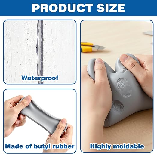 U0U Gery Moldable Silicone Putty,5mm Waterproof Multi Purpose Butyl Seal Putty Tape,Plumbers Duct Seal Putty for Sink Drain Gap Wall Repair