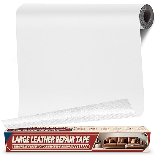 Leather Repair Tape Patch, 17" x 79" Self Adhesive Leather Patches for Furniture,Vinyl Repair Kit for Car Seat, Couch, Chairs, Boat Seat, Sofa White