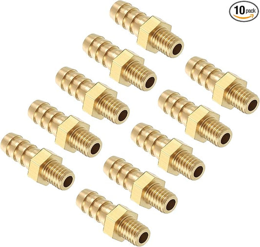 Pack of 10 Brass Hose Barb Fittings Adapter Connector 5mm Hose Barb to M5x0.8 Male Fittings for Home Machines, Massage Bathtubs, and Irrigation Systems