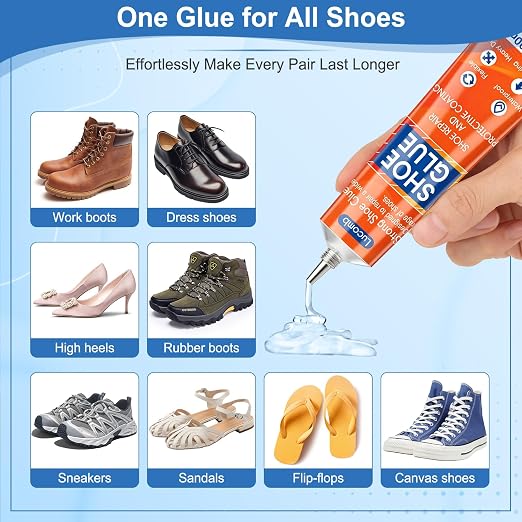 Lucomb Shoe Glue Heavy Duty- 360 ML Clear Shoe Sole Glue Repair Adhesive with Spreader Tools Set- Waterproof Super Strong Glue for Shoes Sole Repair Fixing Boots Sneakers Heels