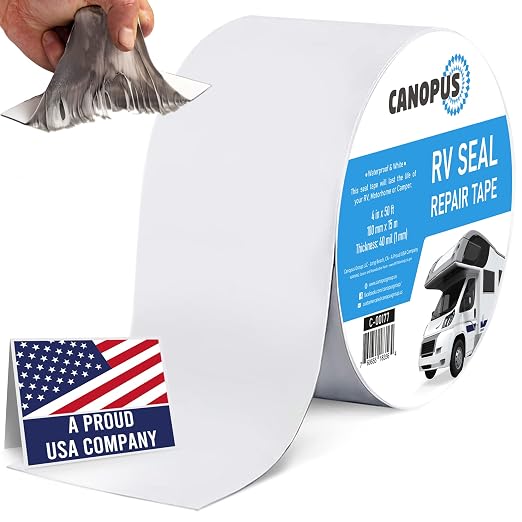 CANOPUS RV Sealant Tape, White, 4 Inch x 50 Feet, Roof Patch Repair Tape, Waterproof Leak Tape for RV punctures, Boat Sealing, Camper, Awning, Canopy, Tents, Tarpaulin and Greenhouse