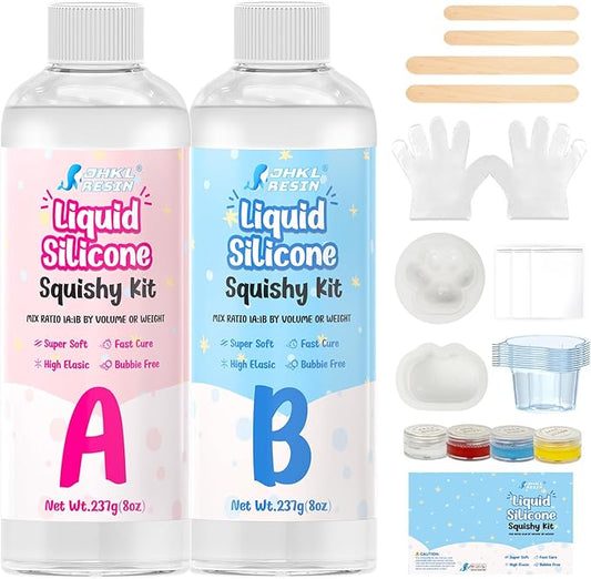 Liquid Silicone Squishy Making Kit 1:1 AB Ratio Mixed 16OZ Super Soft Silicone Rubber for Squishy Maker, Perfect DIY Stress Relief Gift Making Kit for Squishy