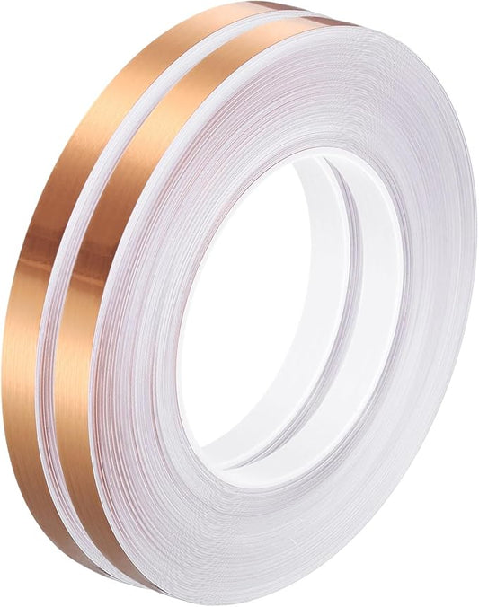 HARFINGTON 2Pcs Floor Tiles Rose Gold Foil Lines Metallic Mirror Tape 0.39" x164 Ft Self Adhesive Decor Floor Wall Seam Sticker Waterproof Gap Sealing Tape for Kitchen Bathroom Cabinet