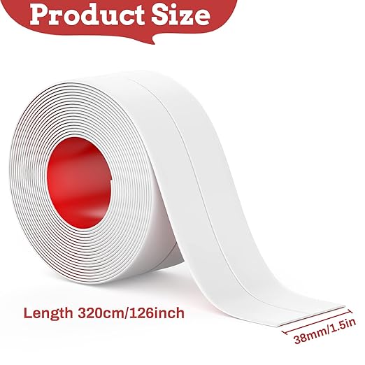 Fixmend Caulk Tape, 3 Roll Self Adhesive Caulk Strip Waterproof, Caulking Sealant Tape for Kitchen, Countertop, Bathroom, Sink, Shower, Bathtub, Toilet Edge Protector with Sealing Tool (1.5" x 10.5Ft)