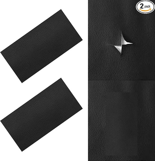 2 PCS 8 x 4 Inch PU Leather Patch for Car Seat Repair, Self-Adhesive Waterproof Vinyl Scratch Repair Kit, Breathable Leather Patches for Furniture, Car Upholstery, Couch, Sofa, Chair (Black)