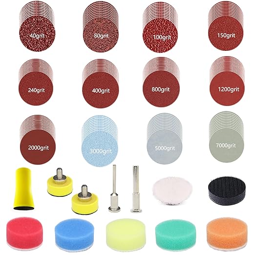 1inch Sandpaper 40-7000grit Sanding Disc with Shank Backer Plate and Soft Foam Buffering Pad Grinding Abrasive Sponge Sanding Disc Pad Kit for Wood Metal Mirror Jewelry Car 132PCS