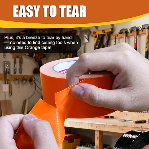 2 Rolls Orange Duct Tape, Heavy Duty Strong Industrial Colored Duct Tape 9mil x 2inch x 25yds Flexible, No Residue, Waterproof and Tear by Hand, Multi-Use for Indoor & Outdoor Repairs