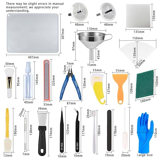 52 Pcs Resin 3D Printing Tool Kit with 304 Stainless Steel Resin Filter Funnel，Silicone Pad, Scraper，Tweezers & Cleaning Tools | Accessories for Model Removal, Resin Recycling & Post-Processing