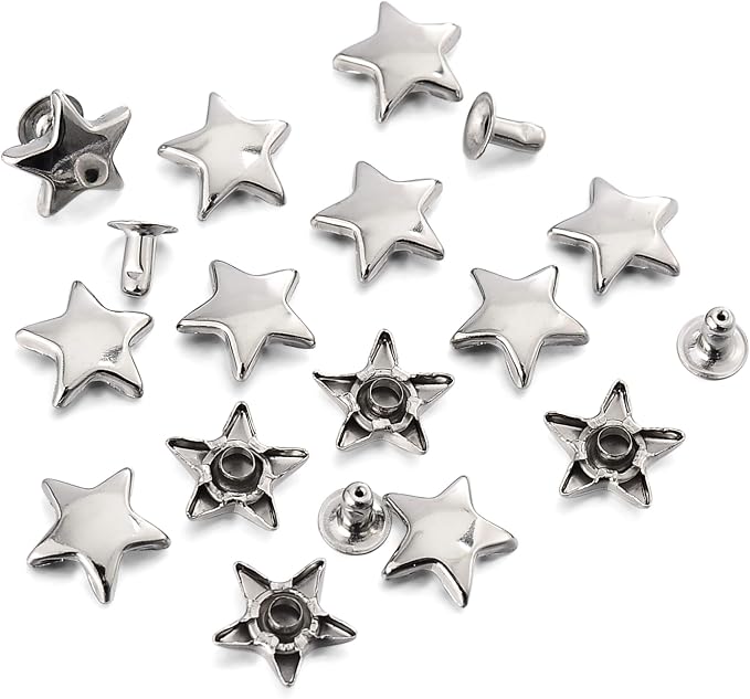 100 Sets 12MM Silver Star Rivets for Leather Star Rivet Studs Garment Rivets Leather Rivets Studs and Spikes for Leather Craft Clothing Bags Belts Dog Collar Shoes DIY Rivets 15/32 Inch
