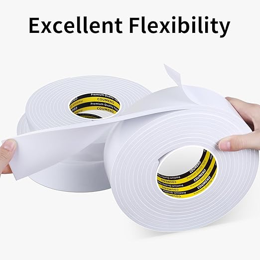 Single-Sided Adhesive EVA Foam Tape 1.2in x 9.84FT,White Foam Weather Stripping,Door Seal & Window Insulation Tape,Waterproof Sound Proof Seal Strip for Doors,Windows,Garage Door & Gap Sealing