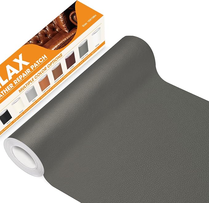 WALLAX Leather Repair Patch, 16 x 79 Inches Self Adhesive Leather Repair Tape for Furniture, Couch, Sofa, Car Seats, Office Chair, Car Interior, Upholstery, Vinyl Repair Kit (Dark Gray)