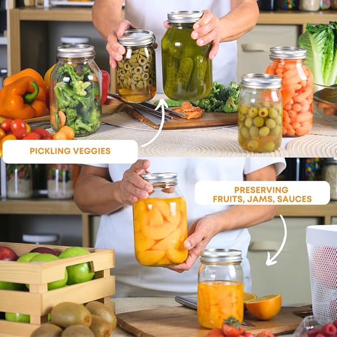 FastRack Regular Mouth Glass Mason Jars with Metal Airtight Lids | 16 oz - Pack of 2 | Large Glass Jars for Food Storage with Lids | Ideal for Canning, Fermentation, Pickling, Kombucha Brewing