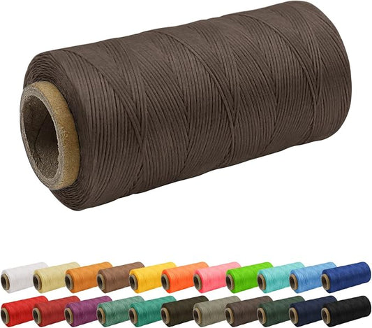 JeogYong 1mm Waxed Thread, 284 Yards 150D Flat Leather Sewing Thread, Hand Sewing Waxed Cord for Leather Craft, Bookbinding, Shoes Repairing (Coffee)