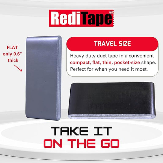 Travel Size Pocket Duct Tape Colors 2-Pack – Flat Compact Small Mini Roll - for Repairs Camping Emergency EDC DIY Crafts - 1.88 inch x 5 Yards per Flat Pack (Silver & Black)