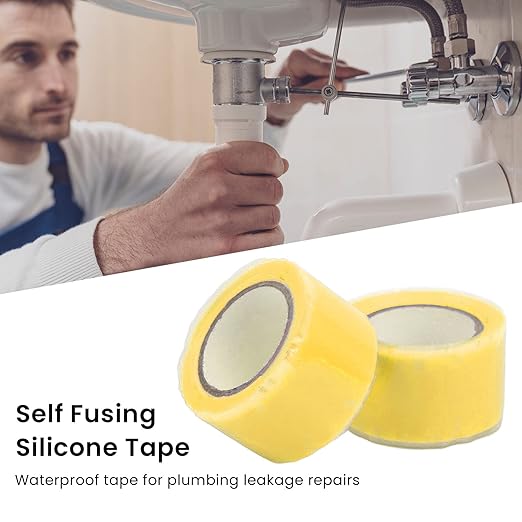 Self Fusing Silicone Tape, Waterproof Insulation Adhesive Tape, 2 Rolls 1.5m x 2.5cm - Heat, Easy Tear, Durable Pipe and Hose Repair Solution (Yellow)