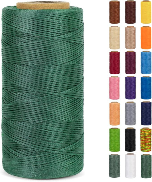 0.8mm Waxed Thread for Leather Sewing, 284 Yards, 150D Flat Wax String, Waxed Cord for Bracelet Making, Bookbinding, Shoe Repairing, Leather Projects, DIY Crafts (Green)