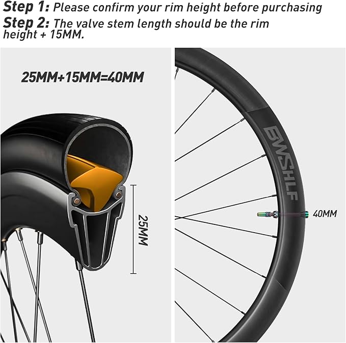 BWSHLF Tubeless Presta Valve Stem 40/44/55/60/65/70/80/100 mm, Super Light Alloy Presta Valve Stem Kit with Valve Core Remover Tool and Valve Stem Caps - Multiple Color and Size Options(Pair)