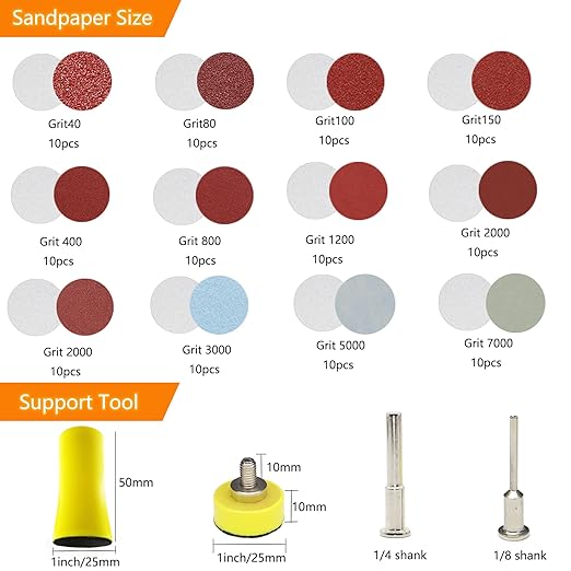 1inch Sandpaper 40-7000grit Sanding Disc with Shank Backer Plate and Soft Foam Buffering Pad Grinding Abrasive Sponge Sanding Disc Pad Kit for Wood Metal Mirror Jewelry Car 132PCS
