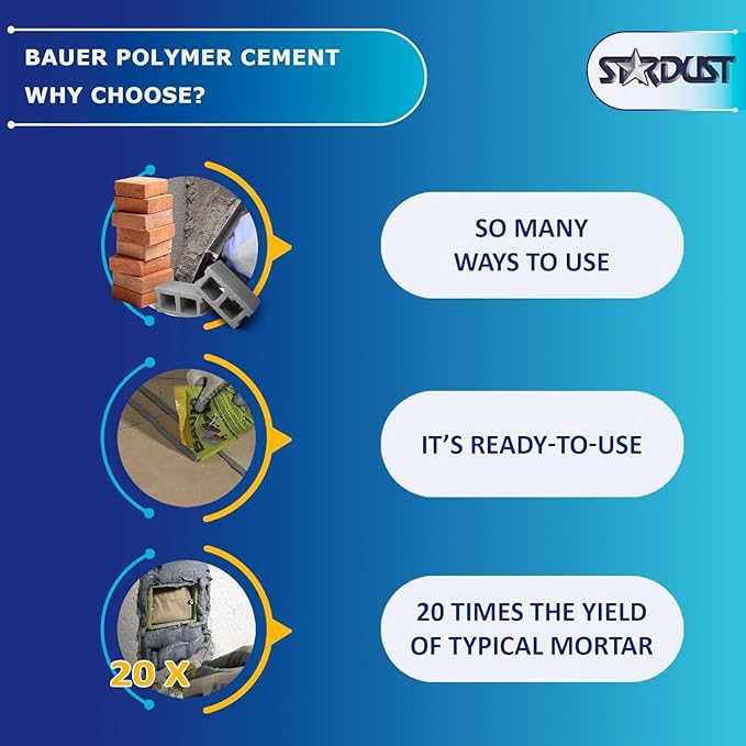 Bauer Instant Polymer Cement - Ready-to-Use Alternative to Mortar & Adhesives - Versatile Concrete & Stone Tile Crack Repair & Brick Repair, Convenient, Durable & Easy to Store - 4kg