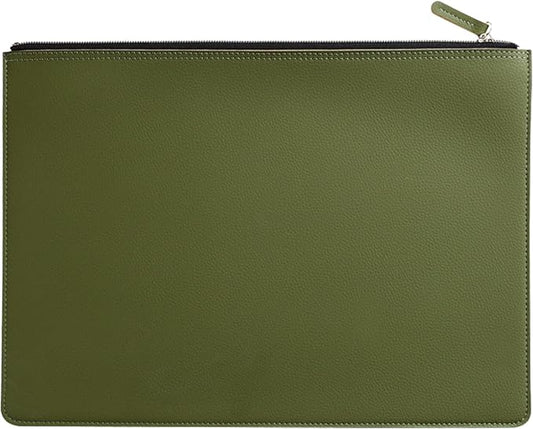 PU Leather A4 File Folder Zipper Document Holder Envelope Folder Case for Receipt Contract (Green)
