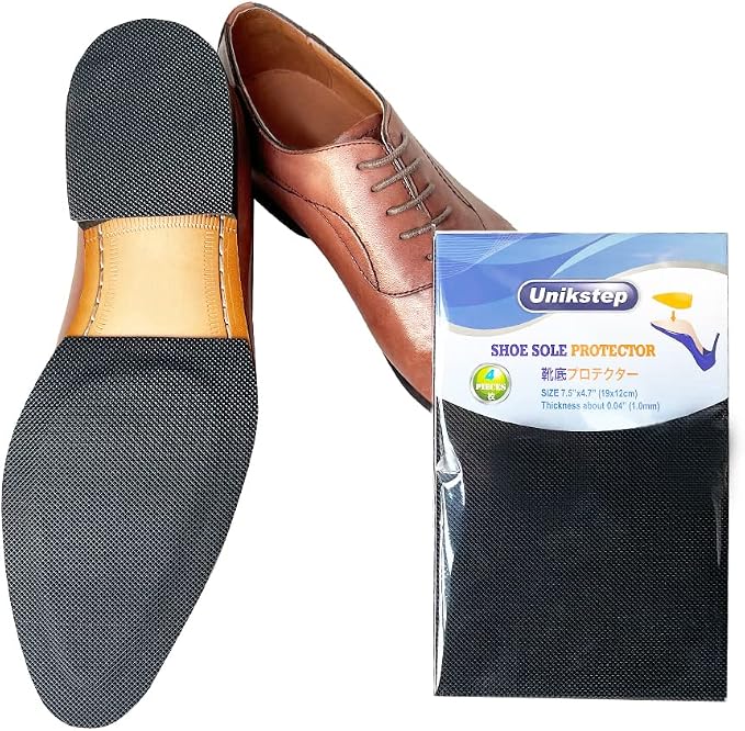 Unikstep 4 Pieces Shoe Sole Protectors, Shoe Bottom and Heel Anti Slip Grip Pads, Self Adhesive Non Skid Noise Reduction Sticker (Black)