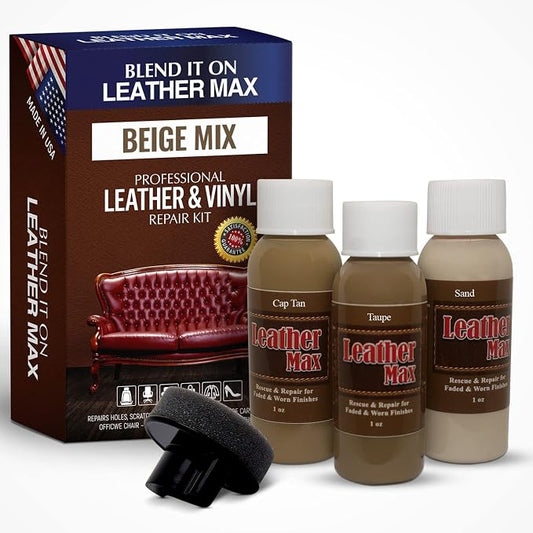 Leather Max Beige Mix - Vinyl and Leather Repair Kit - Restorer of Your Furniture, Jacket, Sofa, Boat or Car Seat, Easy Instructions to Match Any Beige Color, Restore Any Material, Bonded, Italian