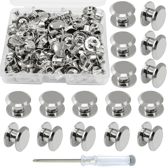 60 Sets Silver Chicago Screws, M5*4mm Leather Rivets Screw Rivets Buttons DIY Leather Trim Craft Bookbinding for Decorate Repair Belt Bag Shoes Purse