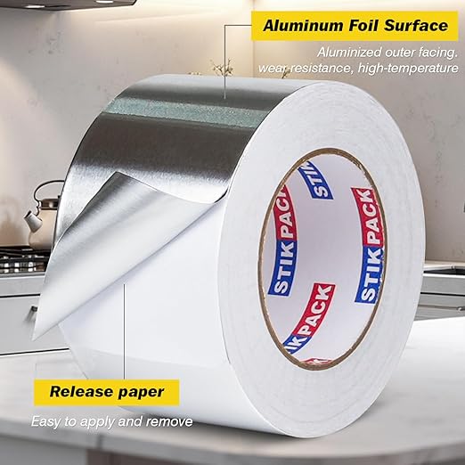 Aluminum Foil Tape 4 inch x 60ft (20 Yards) Heavy Duty HVAC Duct Tape for Ductwork – High Temperature Silver Foil Tape for Insulation, Metal Repair, Exhaust Sealing & Patching