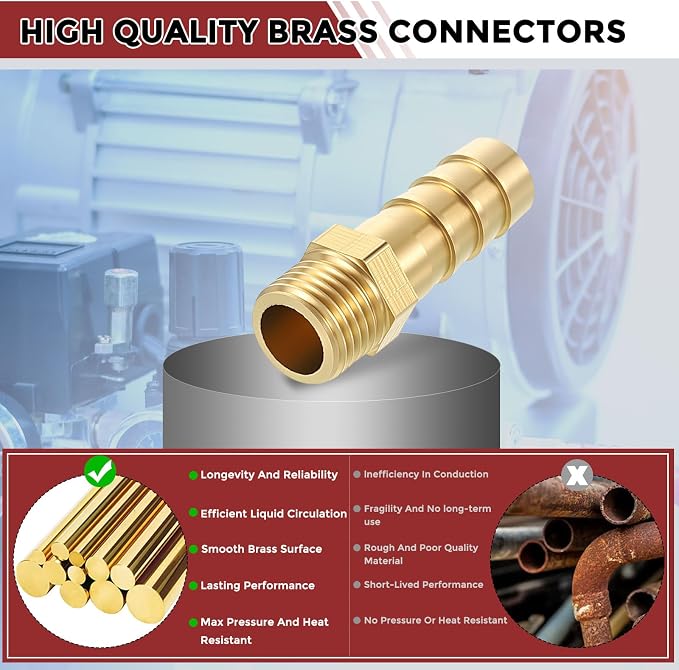 Pack of 2 Brass Hose Barb Fittings Adapter Connector 8mm Hose Barb to M10x1 Male Fittings for Home Machines, Massage Bathtubs, and Irrigation Systems