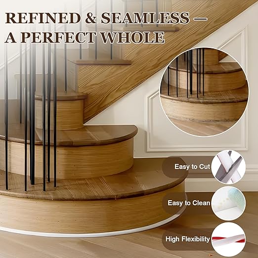 Flexible Quarter Round Molding (6.5 Ft / 78 Inch) - Waterproof Self-Adhesive Silicone Trim for Floor Gaps & Bathtubs, Easy No-Tool Installation, Paint-Free Gap Cover