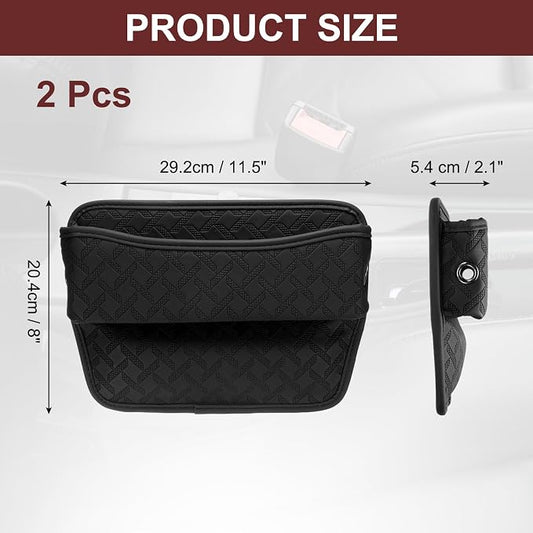 HARFINGTON 2pcs Car Seat Gap Filler Organizer 11.5 x 8 x 2.1 Inch Leather Universal Car Organizer Storage Box Between Seat and Console for Phone Sunglasses Keys, Black