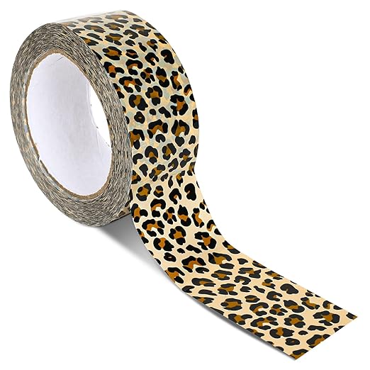 Whaline Leopard Print Packing Tape Spotted Cheetah Pattern Tape Waterproof Shipping Tapes for Small Business Gifts DIY Crafts Box Carton Safari Animal Decorations