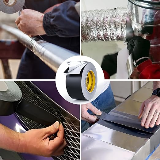 LLPT Aluminum Black Foil Tape 2 Inches x 65 Feet 3.94 Mil | Industrial Grade, Extra Thick, Strong Adhesive, No Residue, Weather Resistant for HVAC Sealing Hot Cold Air Pipe Metal Repair