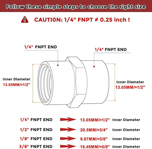 8 Pack Pipe Fitting Set, 1/8" x 1/8",1/4" x 1/4", 3/8" x 3/8", 1/2" x 1/2" FNPT to FNPT Solid Brass Pipe Fitting Coupler, Brass Coupling Hose Fittings Adapter (Each of 2)