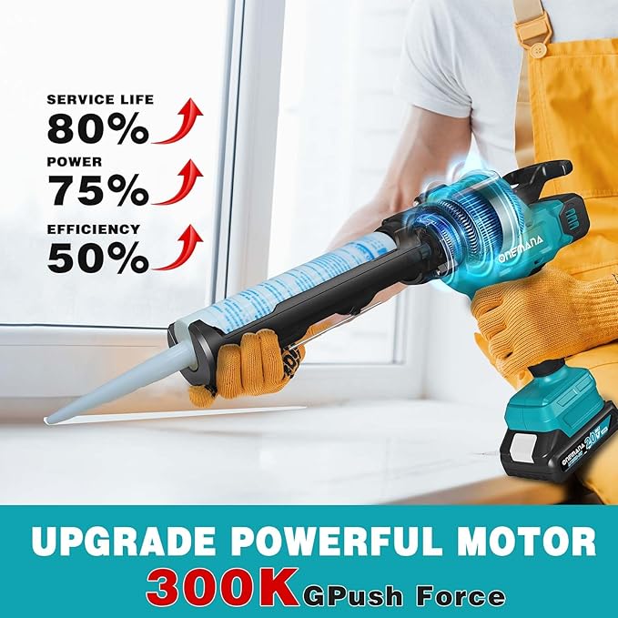 20V Caulking Gun Anti-drip Caulk Gun with 10oz/300ml Led Light Caulking Gun Tool 6 Adjustable Speeds Caulking Tool for Filling with Battery & Charger