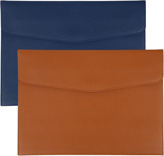 PATIKIL 2Pcs PU Leather A4 File Folder, Document Holder Envelope Waterproof Napa Texture Filing Organizer Portfolio Folder Case with Magnetic Snap Closure for Home Office, Navy Blue, Brown