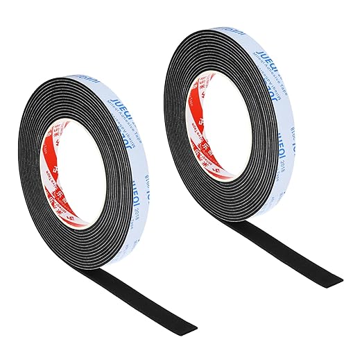 PATIKIL 5/8"W x 5/64"T x 16.4Ft EVA Single Sided Foam Tape, 2Pcs Multipurpose Sealing Strip Foam Waterproof Weather Stripping Foam Sealing Foam Strips with Adhesive for Door, Black