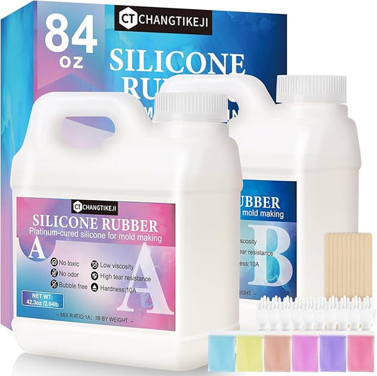CHANGTIKEJI Silicone Mold Making Kit 84oz 10A Elastic Liquid Silica Gel,Translucent Fast Cure Platinum Silicone Rubber for Silicone Molds,3D Molds,Resin Molds