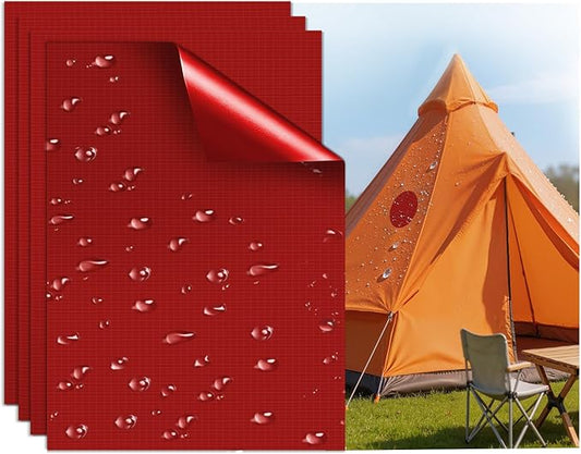 Waterproof Self-Adhesive Fabric Repair Tape - Tent Repair Kit,4pcs Nylon Fabric Patches for Jacket, Clothes, Puffer Down Jacket,Sleeping Bag, Outdoor Gear Tenacious Repairs Tape, Red