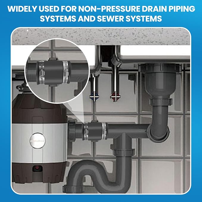 2 Pcs 2 IN Flexible PVC Pipe Coupling with Stainless Steel Clamps Fit 2 IN Nominal Pipes, Couplers for Plastic and Copper Pipe Plumbing Connections, Drain Repair, Dust Hose