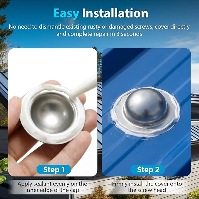 Stainless Steel Roofing Screw Caps for Roof Leak Repair, Directly Cover Existing Screw Heads, for Outdoor Roof Siding Garages Patios, 100 Pcs
