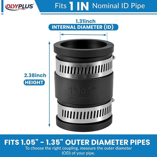 2 Pcs 1 IN Flexible PVC Pipe Coupling with Stainless Steel Clamps Fit 1 IN Nominal Pipes, Couplers for Plastic and Copper Pipe Plumbing Connections, Drain Repair, Dust Hose
